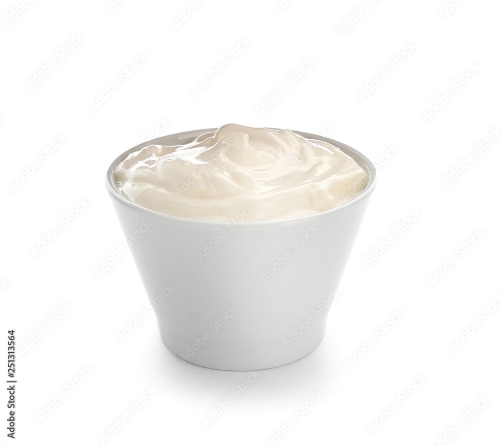 Bowl of tasty yogurt on white background Bowl of tasty yogurt on white background