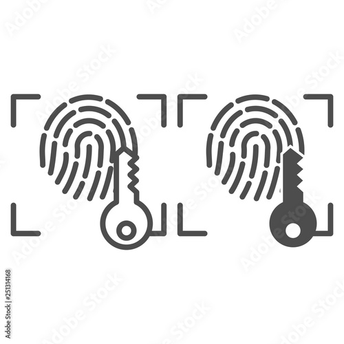 Fingerprint and key line and glyph icon. Print identification access vector illustration isolated on white. Finger scan outline style design, designed for web and app. Eps 10.