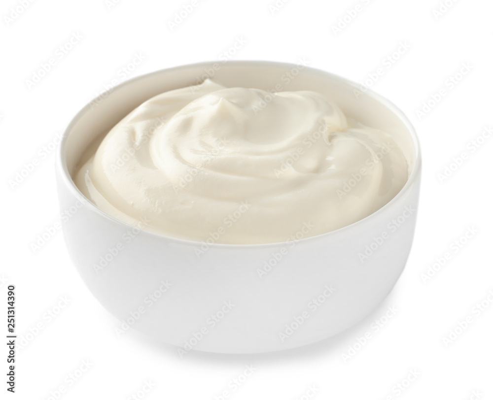 Bowl with tasty yogurt on white background Bowl with tasty yogurt on white background