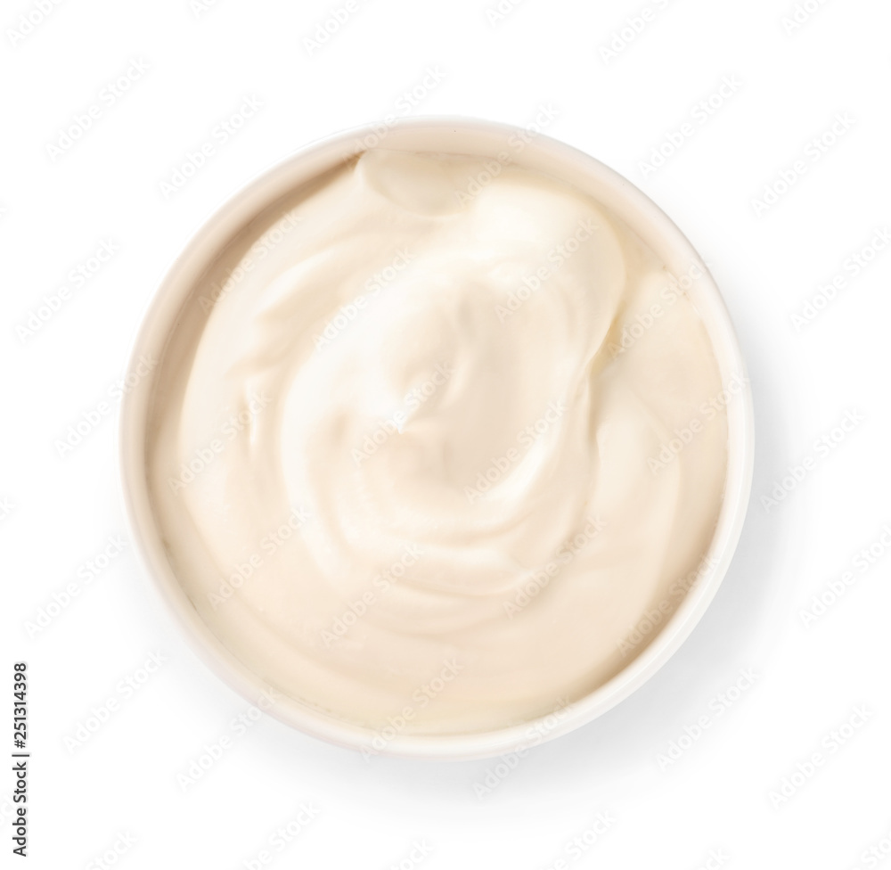 Bowl with tasty yogurt on white background Bowl with tasty yogurt on white background