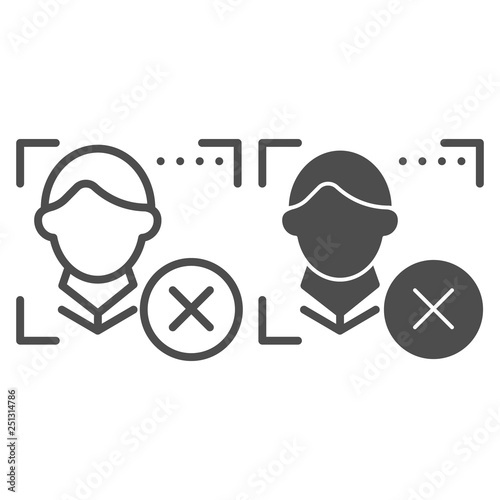 Facial recognition alert line and glyph icon. Face scan attention vector illustration isolated on white. Biometric authorization outline style dsign, designed for web and app. Eps 10.