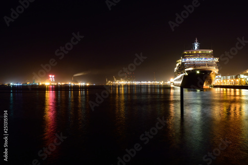 Crusie ship at dock - long exposure