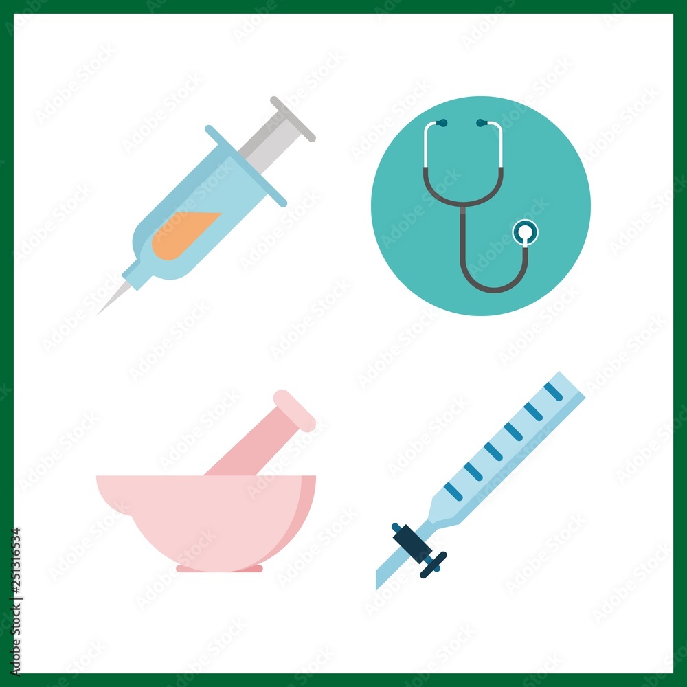 4 cure icon. Vector illustration cure set. stethoscope and mortar icons for cure works 4 cure icon. Vector illustration cure set. stethoscope and mortar icons for cure works