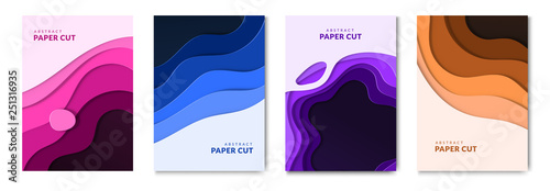 Abstract paper cut fluid web banners and liquid brochures. Paper waves background with 3d effect.