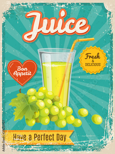Vector grape juice poster in vintage style with typography elements
