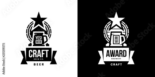 Modern craft beer drink isolated vector logo sign for bar, pub, store, brewhouse or brewery. Premium quality mug logotype emblem illustration set. Brewing fest fashion t-shirt badge design bundle.