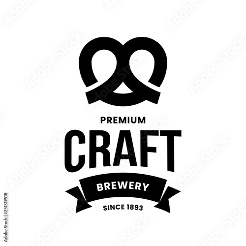 Modern craft beer drink vector logo sign for bar, pub, store, brewhouse or brewery isolated on white background. Premium quality pretzel logotype illustration. Brewing fest emblem t-shirt badge design