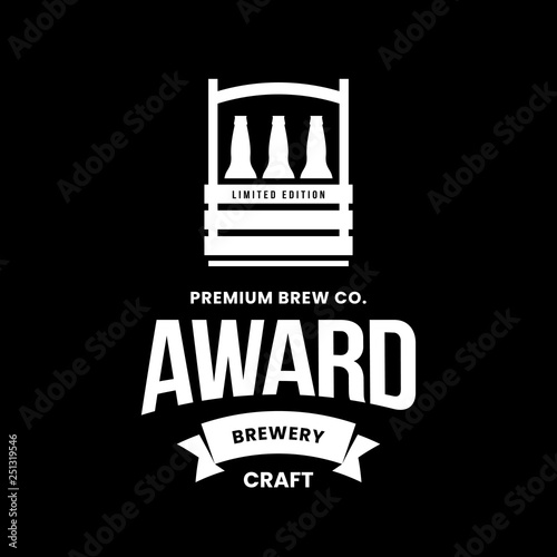 Modern craft beer drink vector logo sign for bar, pub, store, brewhouse or brewery isolated on black background. Premium quality bottle box logotype illustration. Brewing emblem t-shirt badge design.