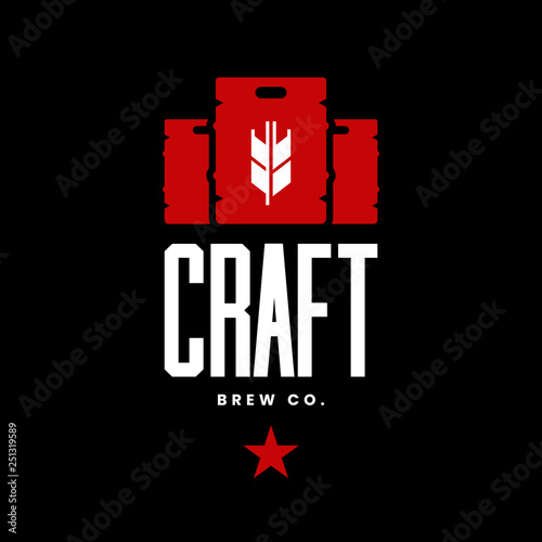 Modern craft beer drink vector logo sign for bar, pub, store, brewhouse or brewery isolated on black background. Premium quality keg logotype illustration. Brewing fest fashion t-shirt badge design.