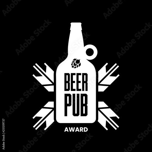 Modern craft beer drink vector logo sign for bar, pub, store, brewhouse or brewery isolated on black background. Premium quality bottle logotype illustration. Brewing emblem t-shirt badge design.