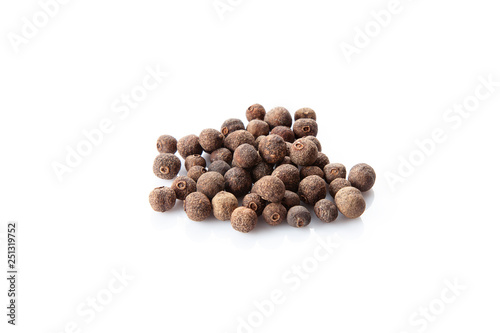 Close up view on black pepper isolated on white background. Spices. Useful image for desgn with copy space