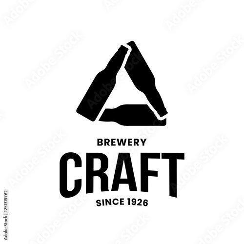 Modern craft beer drink vector logo sign for bar, pub, store, brewhouse or brewery isolated on white background. Premium bottle triangle logotype illustration. Brewing emblem t-shirt badge design.