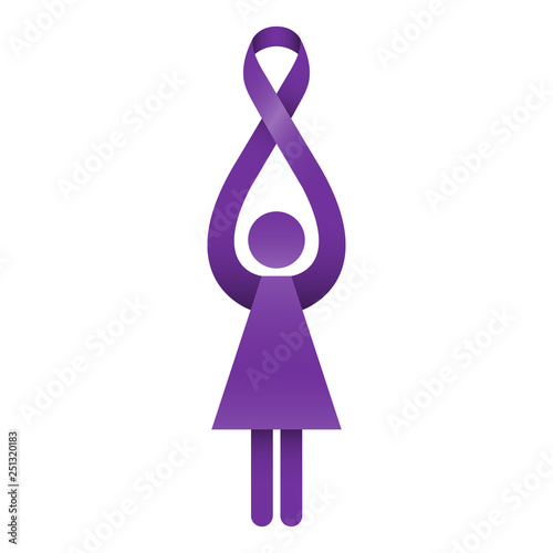 Purple ribbon in a woman hands. Symbol for awareness days and months related to purple ribbon like epilepsy, alzheimer or lupus.