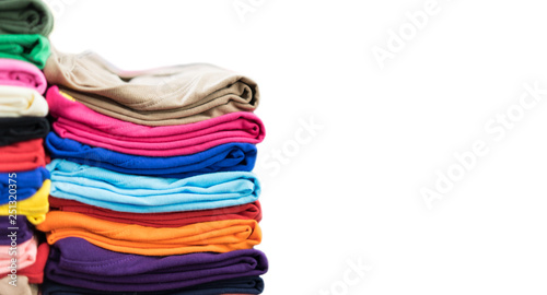 Stack T-shirts on isolated white background