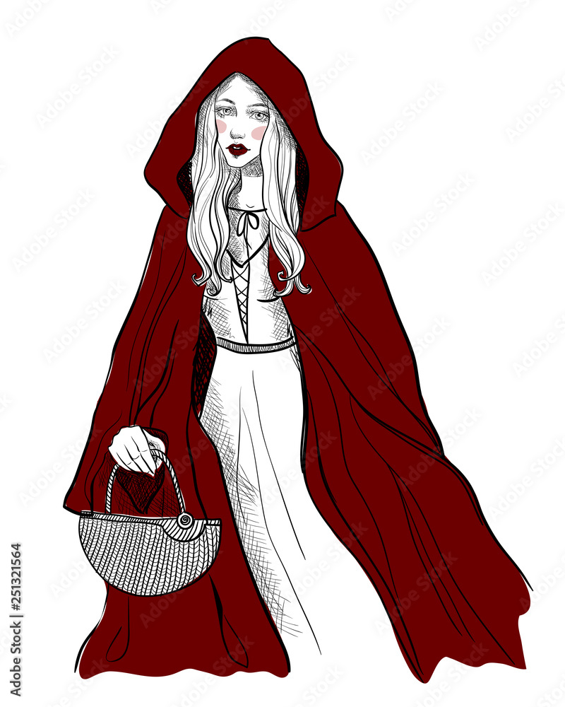 Little Red Riding Hood. Character on white isolated background. Graphic