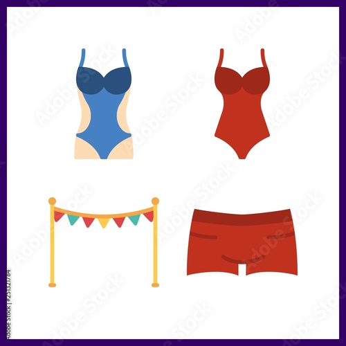 4 sand icon. Vector illustration sand set. swimsuit and playground icons for sand works