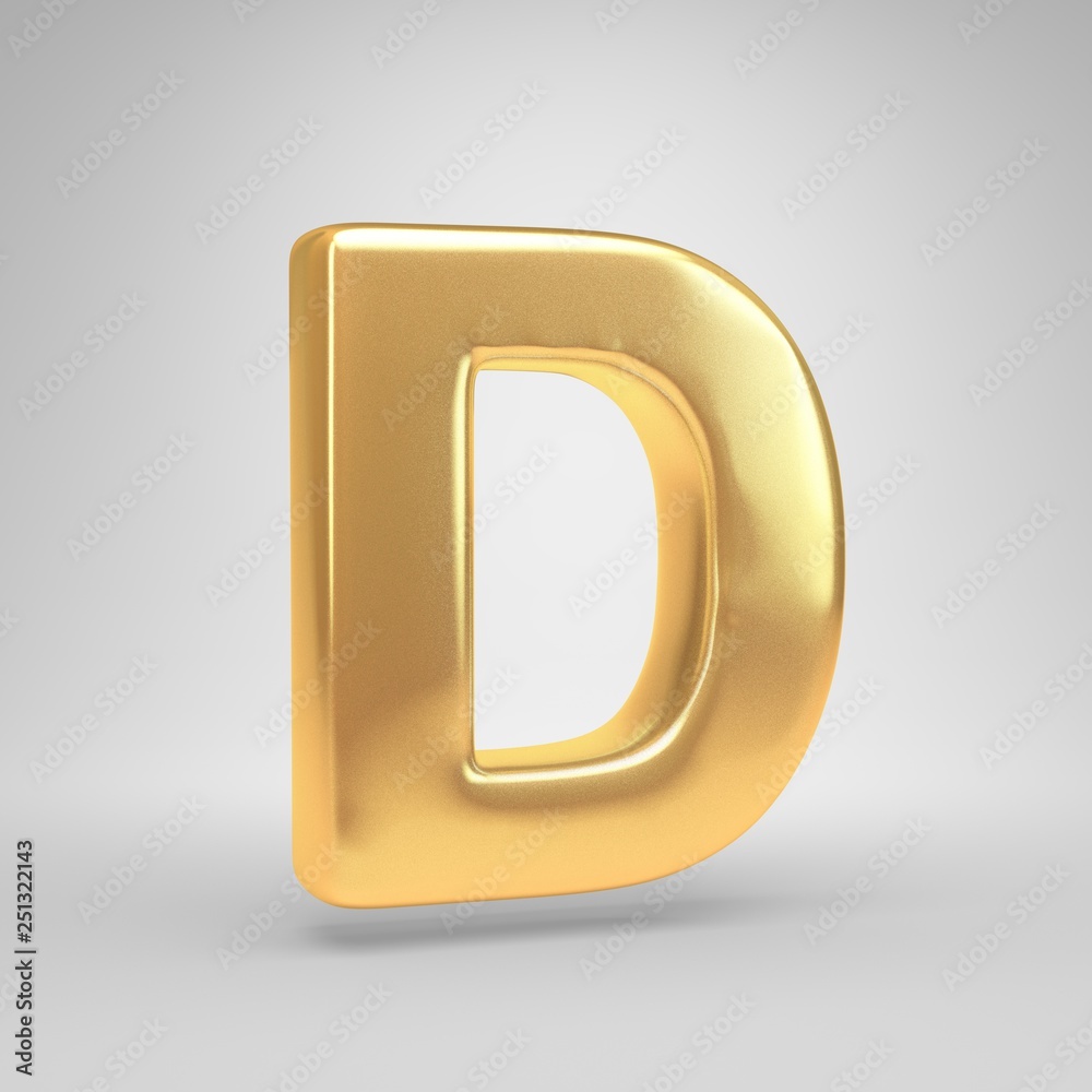 3D letter D uppercase. Shiny golden font isolated on white background 3D letter D uppercase. Shiny golden font isolated on white background