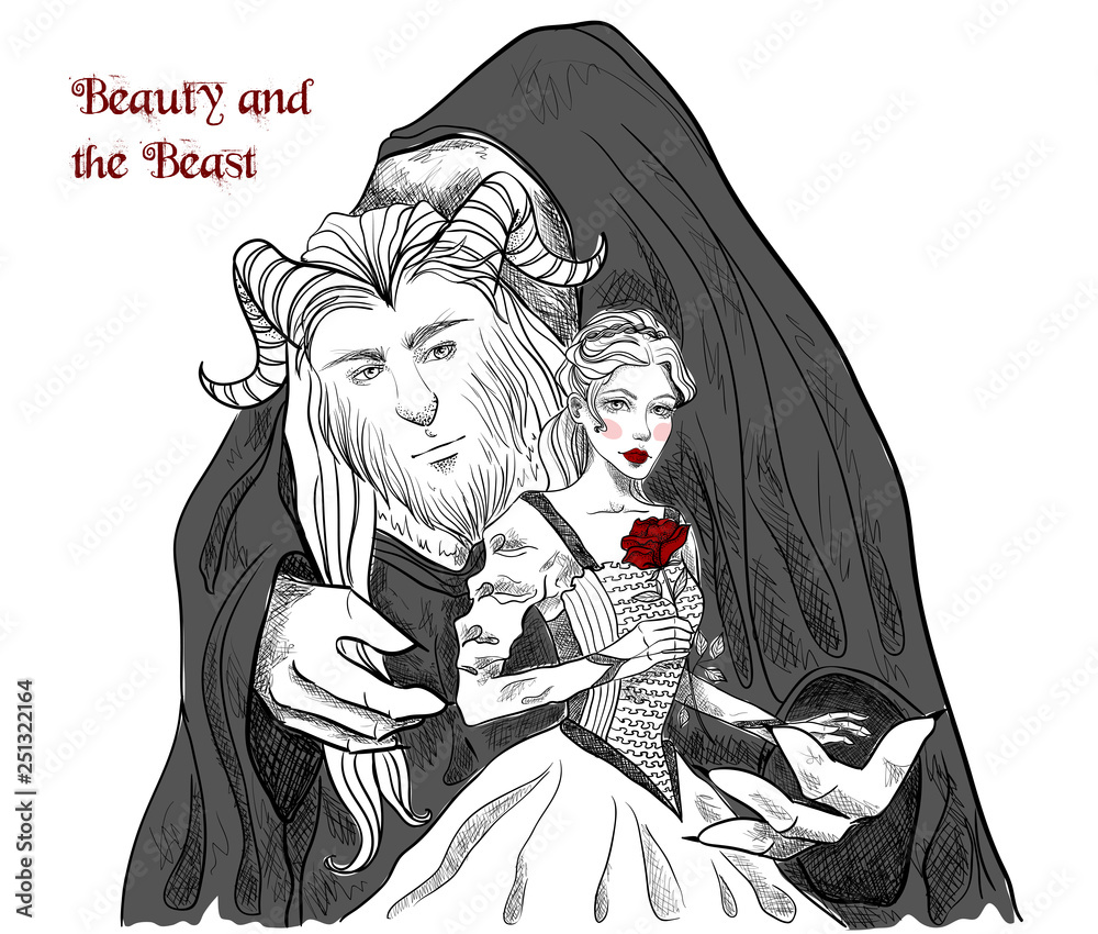 Beauty And The Beast Characters On White Isolated Background Graphic Gothic Vector Illustration Stock Vector Adobe Stock