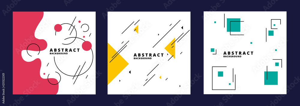 Set of abstract geometric backgrounds with triangles, circles, squares, shapes and lines in minimalistic style. Vector illustration. Creative vector layout for your design.