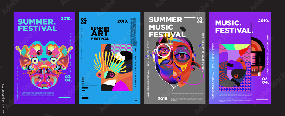 Fototapeta Letni kolorowy festiwal sztuki i muzyki Plakat i szablon okładki na wydarzenie, magazyn i baner internetowy.