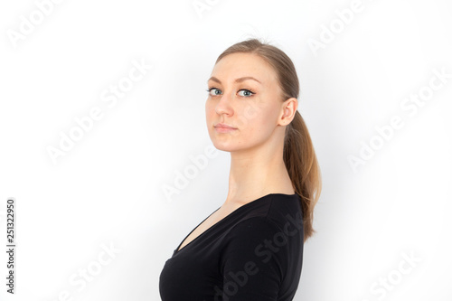 young woman portrait on white background