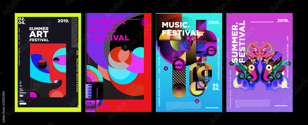 Summer Colorful Art and Music Festival Poster and Cover Template for Event, Magazine, and Web Banner. - obrazy, fototapety, plakaty 