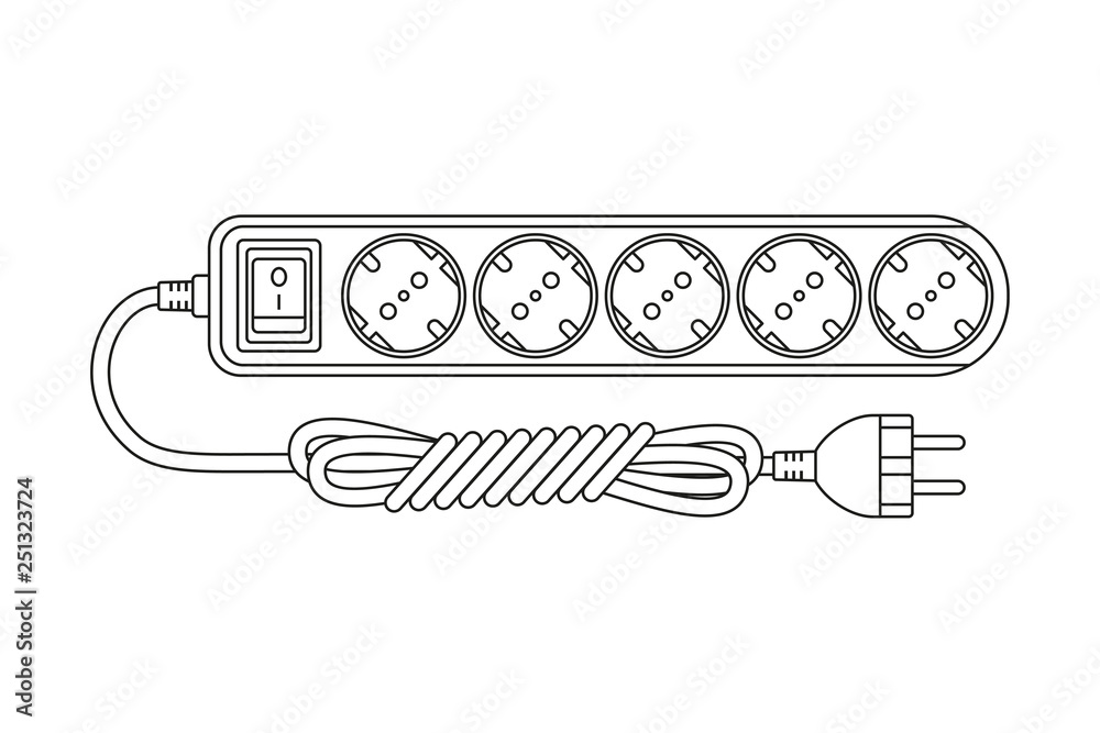Line art black and white electric extension cord Stock Vector Adobe Stock