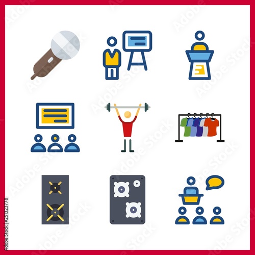 9 speech icon. Vector illustration speech set. stand and microphone icons for speech works