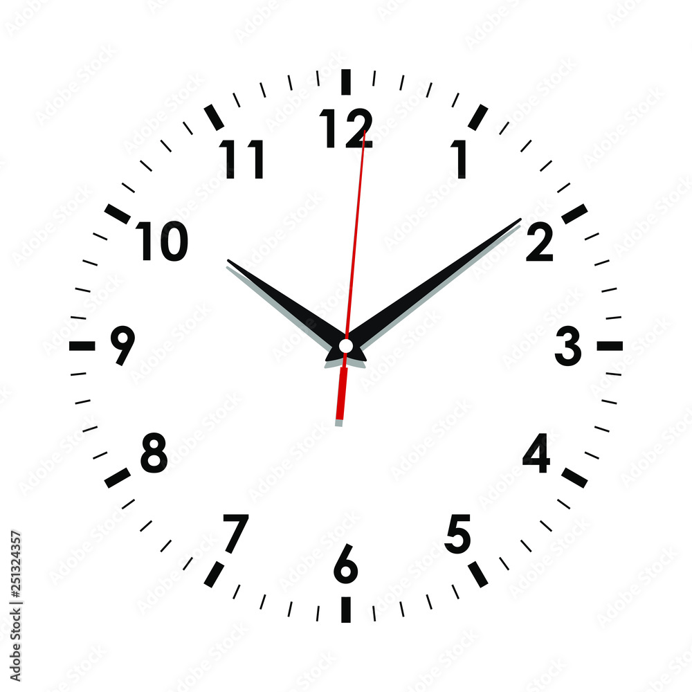 Clock face icon. Symbol watch isolated on white background. Design template closeup. Vector illustration Clock face icon. Symbol watch isolated on white background. Design template closeup. Vector illustration