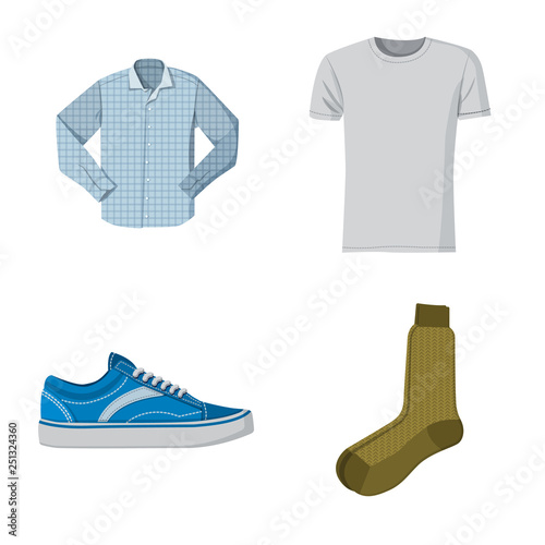 Vector illustration of man and clothing logo. Collection of man and wear vector icon for stock.