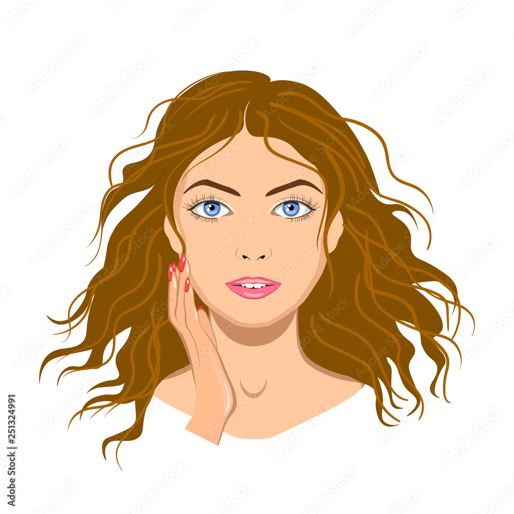 Beautiful woman face with a hand, isolated
