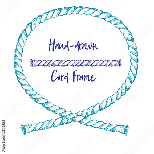 Hand-drawn cord frame in vintage engraving art style isolated on white background. For decoration design, border, web banner