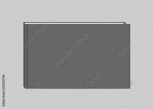 Closed black hardcover album book, realistic vector mockup. Blank photobook cover, template