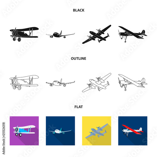 Vector design of plane and transport logo. Set of plane and sky stock symbol for web.