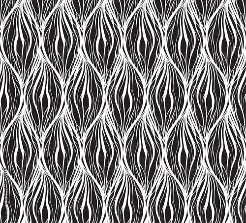 Black white texture with wavy hair lines. Vertical braids and chains. Vector pattern for fabrics wallpaper and your creativity