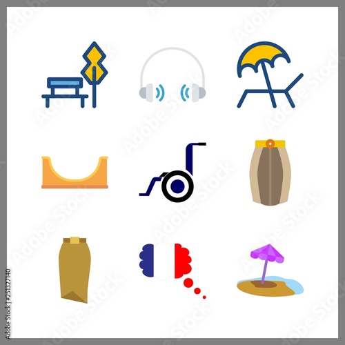 9 summer icon. Vector illustration summer set. umbrella and skater icons for summer works
