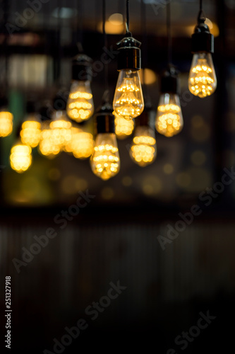 Blurred of Lighting lamp hanging decor from the ceiling with copy space.