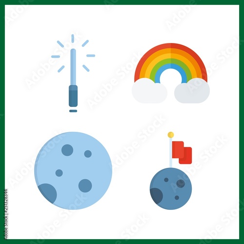 4 glowing icon. Vector illustration glowing set. moon and rainbow icons for glowing works