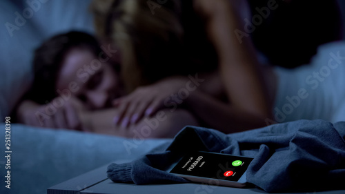 Cuadro en lienzo Husband calling, wife cheating with lover, broken relations betrayal, divorce