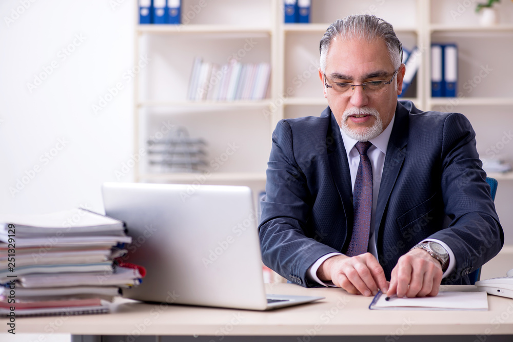 White bearded old businessman employee unhappy with excessive wo White bearded old businessman employee unhappy with excessive wo