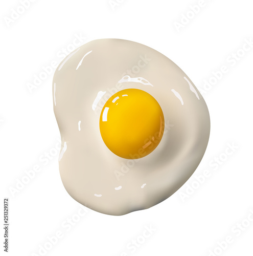 Fried egg. Fast food. Cooked omelet. Scrambled eggs. Isolated white background.