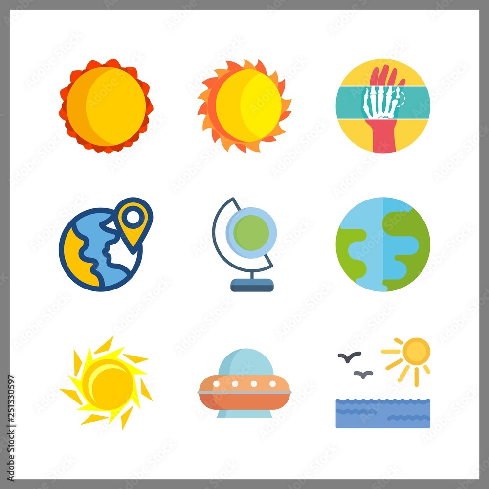 9 ray icon. Vector illustration ray set. x ray and planet earth icons for ray works