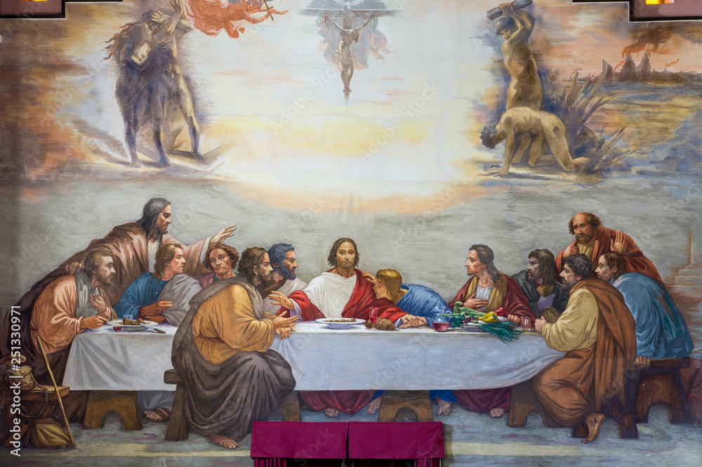 Il Calice Di Gesù Nell'ultima Cena L'ultima cena di gesù cristo, affresco in chiesa Stock Photo | Adobe Stock