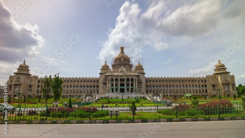 sunny bangalore city famous palace front square traffic street panorama 4k timelapse india photo