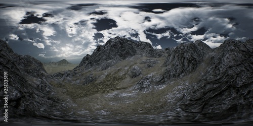 VR 360 Huge Dark Clouds over Scottish Highlands