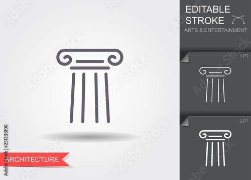 Classical column. Line icon with shadow and editable stroke
