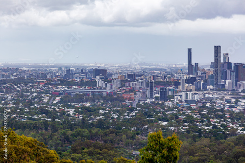 Brisbane city on overcast day viewed from mount Coot-tha lookout