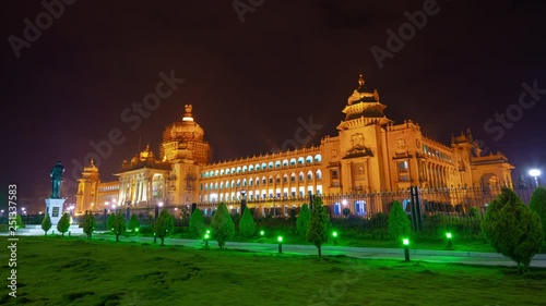 night illuminated bangalore city famous palace front square panorama 4k timelapse india photo