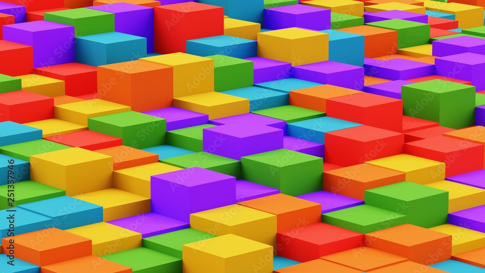 3D rendered rainbow colored abstract cubes 3D rendered rainbow colored abstract cubes