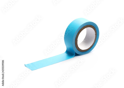 Cardboard duct, repair, adhesive tape roll isolated on white background